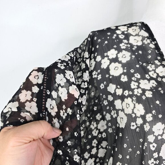 NWT LC LAuren COnrad Black White Floral Open Front Flowy BOho KImono Cardigan OS - Picture 6 of 10